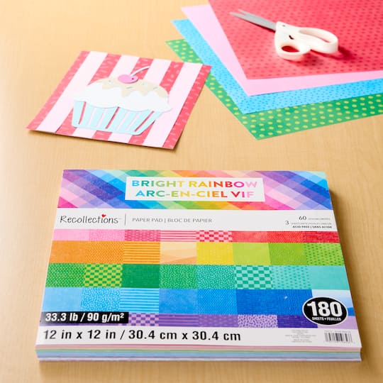 12" x 12" Bright Rainbow Paper Pad by Recollections™, 180 Sheets